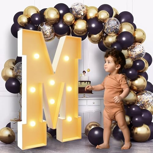 Lettres de chapiteau de 0,7 m de haut - Grandes lettres lumineuses - Décorations de fête prénatale, mariage, fiançailles, demande en carton - Toile de fond M