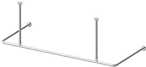 AQUABAD Hastaflex Frame Duschvorhangstange aus Aluminium, Farbe: Chrom, für Dusche und Badewannen, 165cm x 70cm, kürzbar, inkl. 20 Ösen