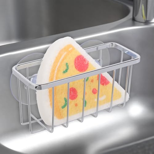 Apradas Kitchen Sink Caddy, Washing up Organiser, Sink Organiser with Suction Cup, Self-Adhesive Wall Mount, Kitchen Storage and Bathroom, 13.7 * 5.3 * 6.2cm, Silver (Size 1)