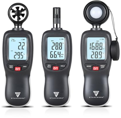 STAHLWERK Set di strumenti di misura - set per la misurazione del clima e della luce con anemometro, termoigrometro e luxmetro per la misurazione della velocità dell'aria, della temperatura, dell'umid