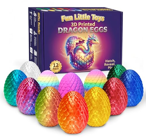 12 Pack 3D Printed Dragon Toys, Flexible Articulated Fidget Dragons in Surprise Eggs, Collectible Desk Toys, Party Favors & Classroom Prizes for Kids