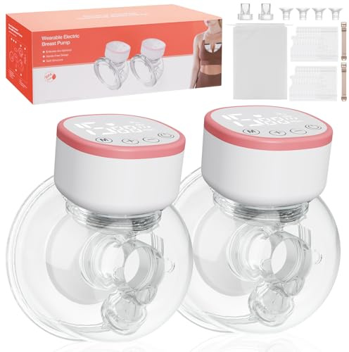 Milchpumpe Elektrisch freihändig – BPA-frei, tragbare elektrische Milchpumpe, aus lebensmittelechtem Silikon, geräuscharm mit 5 Modi und 15 Stufen, –Rosa, 2 Stück