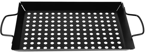 Veemoon Piastra per Barbecue con Fori 30x20x2,5 Cm Antiaderente in Materiale Leggero con Manici Mobili, Cestello per Grigliare Verdure e Carne, per Uso Domestico e Barbecue All’aperto