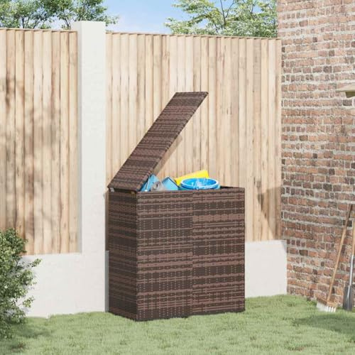 Genérico Baúl de Cojines para jardín de ratán PE Negro 100x49x103,5 cm, Cajas de almacenaje para Exteriores Marrón,317224