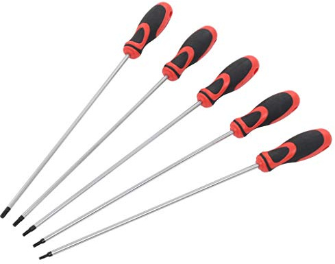 GeenYuu Lot de 5 tournevis Torx en acier au chrome vanadium - Longueur : 300 mm - Avec poignée isolée - Pour atelier, maison, voiture, vélo, réparation - Montage - Outil à main précis