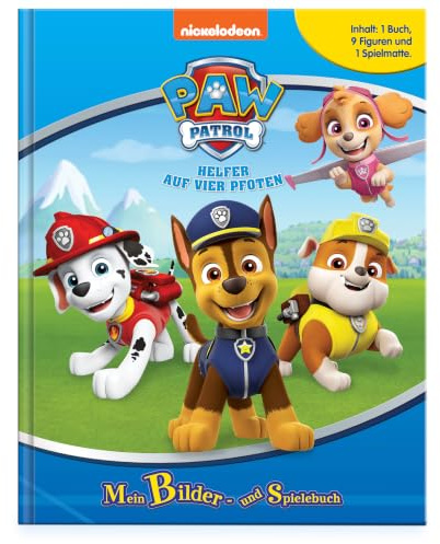 Paw Patrol Helfer auf Vier Pfoten Mein Bilder- und Spielebuch - Spiel- und Beschäftigungsbuch, 10-seitiges Buch, 9 Spielfiguren, 1 Spielmatte