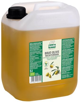Olio di oliva biologico di Byodo in tanica da 5 litri, altamente riscaldabile per friggere, grigliare e friggere, vegano, gusto mediterraneo, uso versatile