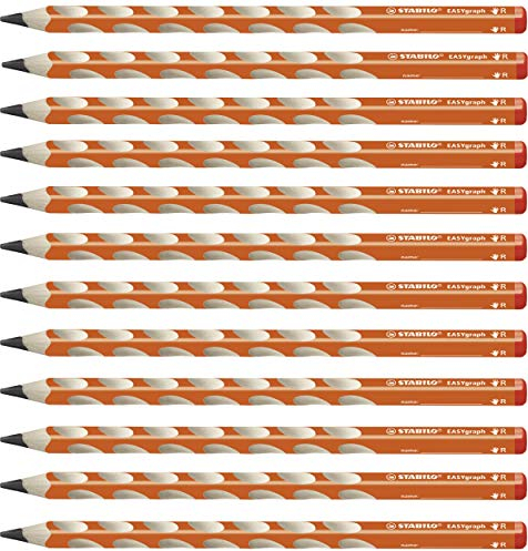 STABILO - Ergonomischer Dreikant-Bleistift für Rechtshänder - EASYgraph in orange - 12er Pack - Härtegrad 2B