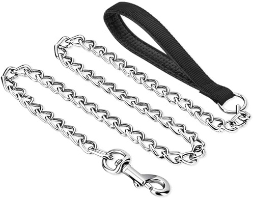 PETTOM Heavy Duty Metal Dog Leash, Chew Proof Chain Leash with Soft Padded Handle for Large & Medium Dogs, Training & Walking Chain Dog Lesh (6Ft/4.0mm, Black)