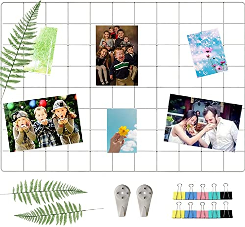 WJSX Grid Wall,DIY Eisen Gitter der Fotowand,Eisen Gitter Pinnwand Foto Wand,Dekoration Pinnwand Foto,Memo Hängen in der Familie, Küche, Büro und so weiter (65 * 45cm) weiß