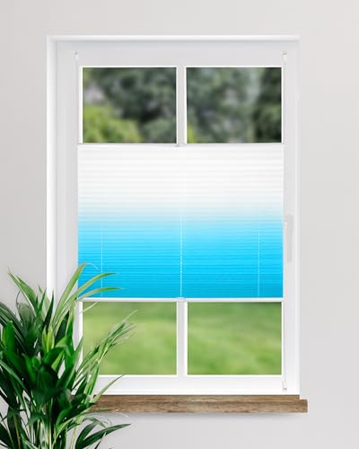 DECOLIA by Garesa Fenster Klemmfix Plissee ohne Bohren 40 x 130 cm Farbverlauf, Azurblau - Lichtdurchlässiger Fenster Sichtschutz und Fenster Deko, Faltrollo