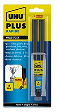 UHU Colle époxy plus rapide - Colle époxy 2 composants, super forte, très rapide et précise, serringue avec canule auto-mélangeuse, transparent, 15g