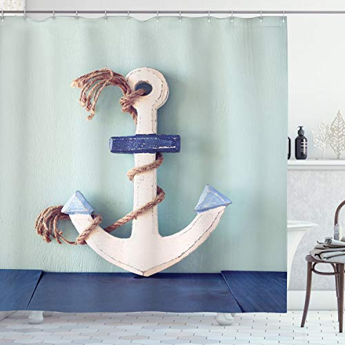 ABAKUHAUS Ancla Cortina de Baño, Ancla y la Cuerda del Adorno, Material Resistente al Agua Durable Estampa Digital, 175 x 180 cm, Azul Claro