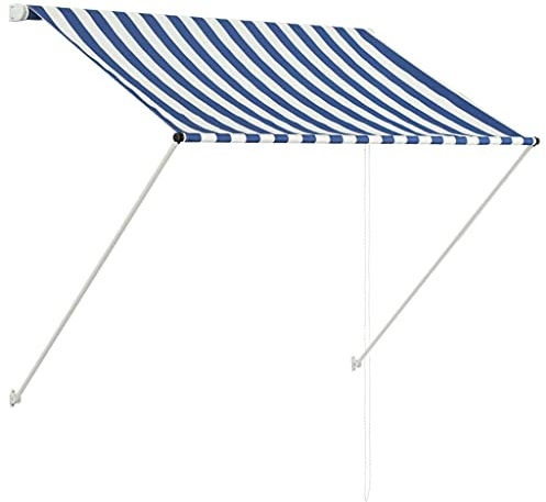 vidaXL Markise, Klemmmarkise Einziehbar, Sonnenschutz für Fenster Terrasse Balkon, Balkonmarkise Fallarmmarkise Fenstermarkise, 150×150cm Blau Weiß