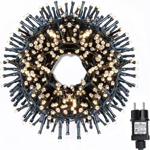 Gresonic LED-kluster-ljuskedja, eldriven dekoration för inomhus, utomhus, trädgård, julgran och bröllop (500 LED-lampor, varmvitt kontinuerligt ljus)