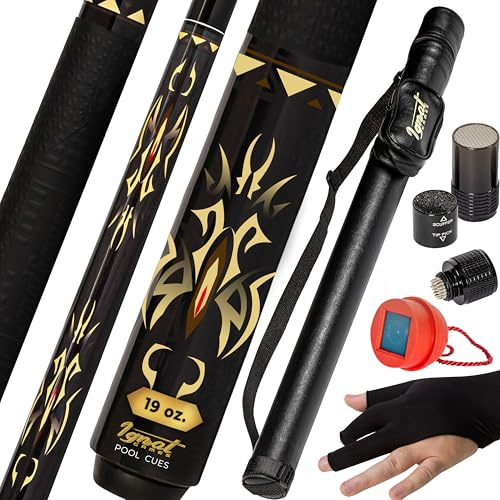 IgnatGames 2-teiliges Billardqueue – 18/19/20/21 oz. 58 Kanadischer Ahorn, Professionelle Billard Pool Queues mit Köcher, 3-in-1 Tip Tool, 3-Finger-Handschuh und Kreidehalter