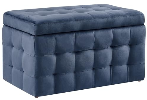 Hocker mit Stauraum Deckel Samt blau Bettbank Truhe Fußhocker Modern Michigan