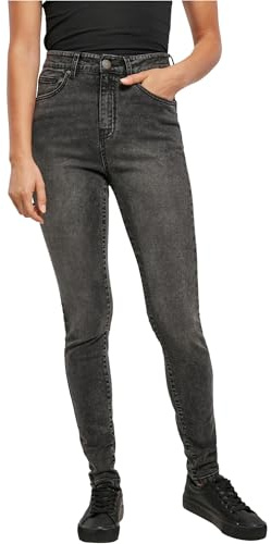 Urban Classics Dam hög midja skinny byxor jeans, Svart sten tvättad, 26W x 32L