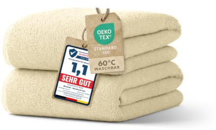 Blumtal Premium Frottier Handtücher Set 2 teilig 100% Baumwolle - Oeko-TEX zertifiziertes Towel 2X (50x100 cm) - Ultra saugstarkes Frottier Handtücher Set waschbar °60 - Towel - Handtuch Beige