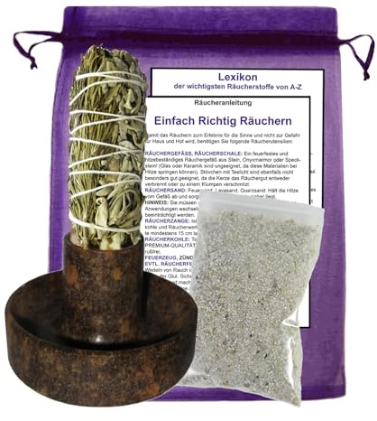 Räuchergefäß Smudge Holder braun + SAGE weißer Salbei & ROSMARIN Räucherwerk zum RÄUCHERN & AUSRÄUCHERN 5-TLG Räucherset + ZUBEHÖR + Stoffbeutel. 82470-9