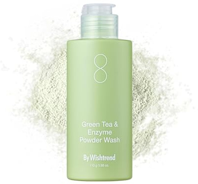 BY WISHTREND Jabón facial en polvo de té verde y enzimas, todo en uno, limpiador facial hidratante diario y exfoliante suave para poros y puntos negros (3.88 onzas (paquete de 1))