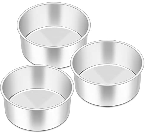 6 Inch Cake Tin Set of 3, Onader Deep Cake Tins Stainless Steel Round Baking Pans, Layer Cake Mould Ideal for Wedding Birthday Christmas Tall Cakes, One Piece Design & Mirror Finished, Dishwasher Safe
