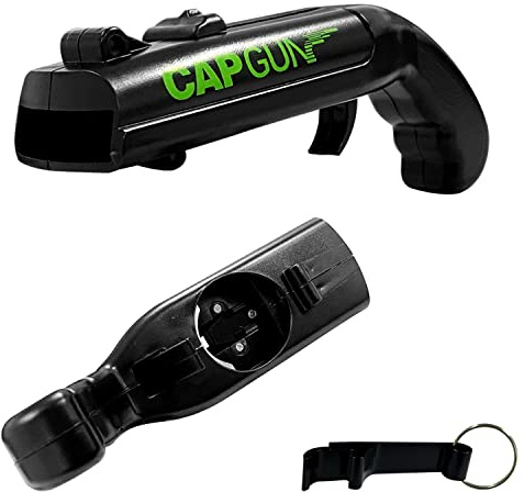 1 pistola apribottiglie da birra con 1 cavatappi in metallo nero, cavatappi per birra a espulsione a pistola, raggio di tiro oltre 5 metri, adatto per feste, bar.