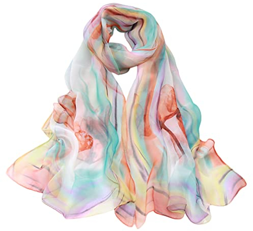 FAIRYGATE Chiffon Schal Damen Schals für Damen Frauen Seidenschal Elegante Leichte Lange Verlaufsfarben Seidenschal Anti Allergie Tuch Sonnenschutz A5012