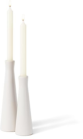 E-ROOM TREND Kerzenhalter aus Keramik S&L 2 Stück Dekorative Kerzenständer | Matt Weiß, Kerzenständer Säulenset, für Heimdekoration Esszimmer, Wohnzimmer, Hochzeitsfeier, Aromatherapie, Votiv