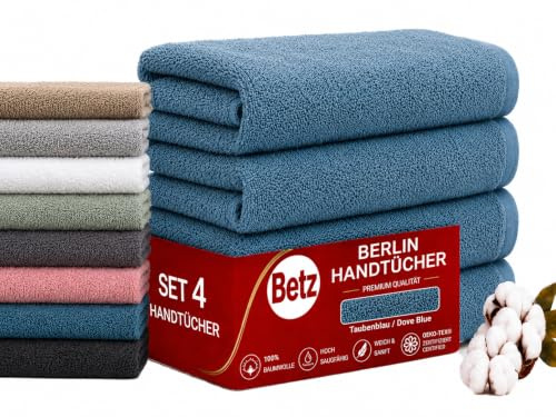 Betz Handtuch Set Berlin – 4er Pack Handtücher 50x100 cm – 100% Baumwolle – Frottee Handtücher für Bad, Gäste & Alltag – hochwertige Qualität, pflegeleicht & langlebig Farbe taubenblau