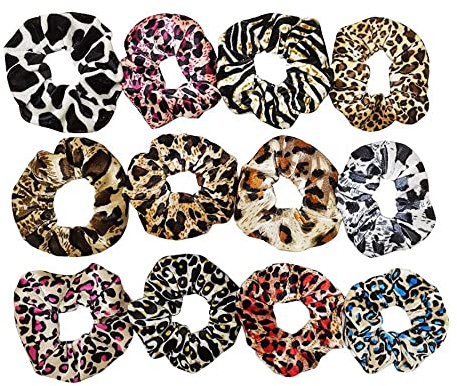 LUMoony Haargummi Scrunchie Leopard Haargummis Samt 12Pcs Elastisches Haarband Pferdeschwanz Halter Bunte Pferdeschwanz-Haarschmuck Stoff Haargummi Scrunchie für Frauen Und Mädchen Haarschmuck