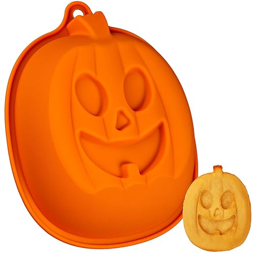 Kamehame Moule à gâteau en silicone en forme de citrouille de 22,9 cm - Moule à gâteau en forme de citrouille d'Halloween - Moule à gâteau anti-adhésif pour gâteau d'Halloween, gelée