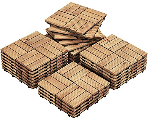 Abician 27 Dalles de terrasse en Bois avec 12 lattes Lot de 27 Caillebotis Bois pour patio intérieur extérieur jardin terrasse Bois