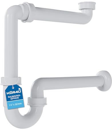 kör4u Sifón de ahorro de espacio, 1 1/4 pulgadas x 32 mm, blanco, con tapón de olor, para lavabo, baño, instalaciones sanitarias