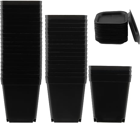 YIXNSW Lot de 40 Pots de Fleurs carrés en Plastique, 7 x 5 cm, Noir, pour la décoration intérieure et extérieure, Balcon Jardin, avec bac d'égouttement