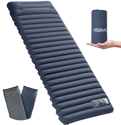 Yissvic Isomatte Camping Selbstaufblasend Aufblasbare Schlafmatte mit Fußpumpe Wasserdicht Luftmatratze Outdoor für Wandern Outdoor Tannenblau