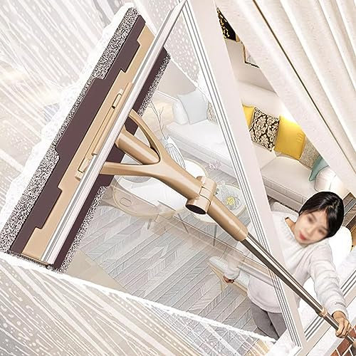 Limpiacristales Limpiador de Ventanas Kit Limpiacristales, 35-53In Telescópica Ventana Squeegee Cleaner Herramienta con doble hoja lateral de goma y esponja fregona, para el segundo piso / exterior /