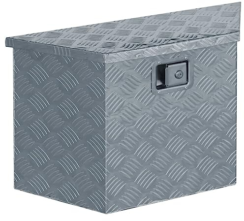 GOLINPEILO Aluminum Tool Box Storage Truck Toolbox with Lock and 2 Keys Flat Underbed Camper RV Mount Drawbar Box Portable Utility Tool Cabinet 27.6x9.4x16.5 Trapezoid Silver -AA