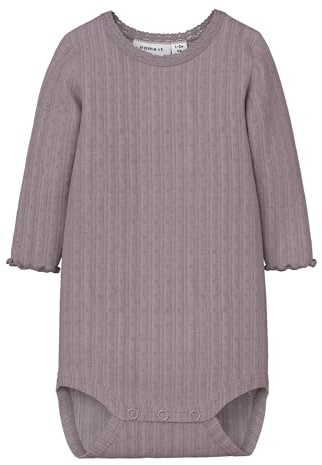 NAME IT Nbfwossa Wool/Silk Rib LS Baby Långärmad Bodysuit, Lila, 62