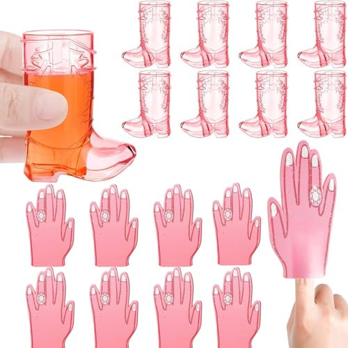 20 Pcs Bachelorette Party Supplies Engaged Foam Ring Finger Cowgirl Boot Shot Glasses or Engagement Party Favors, Bridal Shower, Engagement Decorations