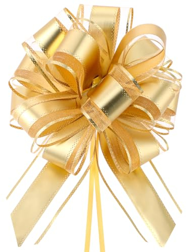 Jeffdad 10 Stück Große Geschenkschleife, 18 cm Ziehschleife Geschenk Schleife mit Geschenkbänder Dekoschleifen für Basteln Verpacken Hochzeit Geburtstag Geschenkverpackung(Gold)