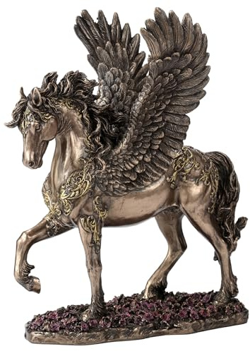 Veronese Design 25 cm (10 5/8 tum) gudomlig Pegasus bevingad häst kall gjuten harts staty bronsfinish djurskulptur