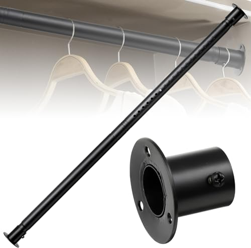 Wardrobe Rail 40-65 cm, Extendable Clothes Rail Hanging Rails for Clothes Heavy Duty Closet Hanging Rod Metal Black Closet Poles for Wardrobes