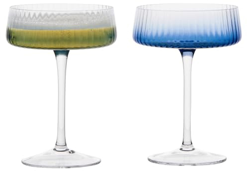 Anton Studio Designs Empire Handmade Champagne Coupe Glasses Perfect Party Tableware for Weddings and Celebrations - 250 ml - Blue - Set of 2 Elegant Champagne Glasses