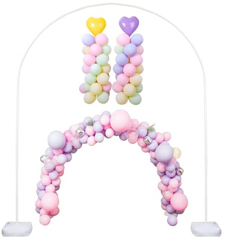 Marco de arco de globos 2 en 1 de 8 pies con base, kit de arco de globos reutilizable para bodas, cumpleaños, baby shower, fiesta de graduación (blanco)