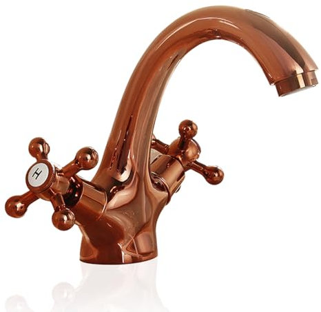 Wasserhahn Bad Waschtischarmatur Retro Antik Stil Messing Zweigriff Mischbatterie Waschbecken Armatur, Badarmatur Waschtischbatterie Badezimmer, Roségold