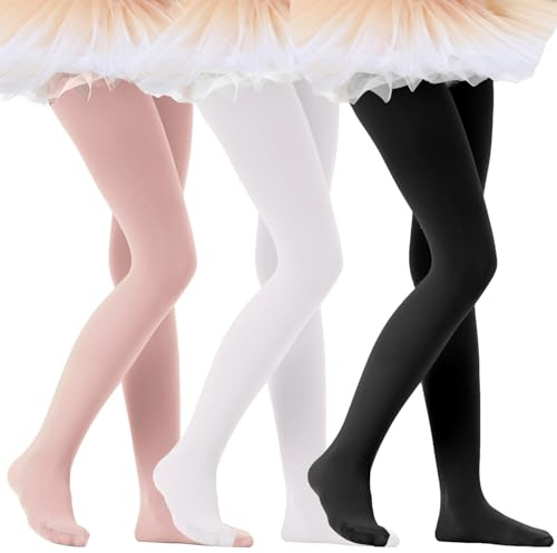 Citystl 3 Pairs Ballet Tights For Girls, Multiple Colors Toddler Ballet Tight, Kids School Dress Cotton(HBF-6/8)