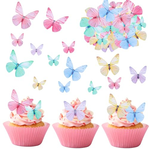 Catelves 72 Stk Tortendeko Schmetterlinge Essbare Schmetterlinge für Torte | Essbare Tortendeko Schmetterling Bunt, Kuchen Deko Essbar, Esspapier Schmetterling Muffin Deko Essbar Geburtstag, Hochzeit