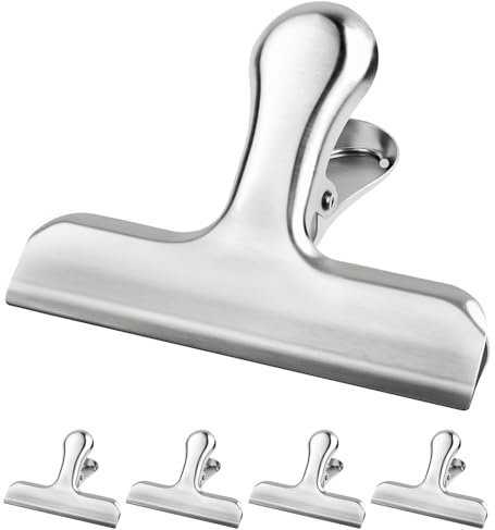 Caianwin 5 Stück Verschlussklammern Groß, 76mm Metallklammern Edelstahl | Kaffeeklammer, Klammern Metall für Tüten,Beutel, für Haus, Küche, Schule, Büro und Reisen