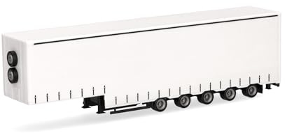 Herpa LKW Modell Volumengardinenplanenauflieger 5achs, Miniatur im Maßstab 1:87, Sammlerstück, Made in Germany, Kunststoff, Weiß